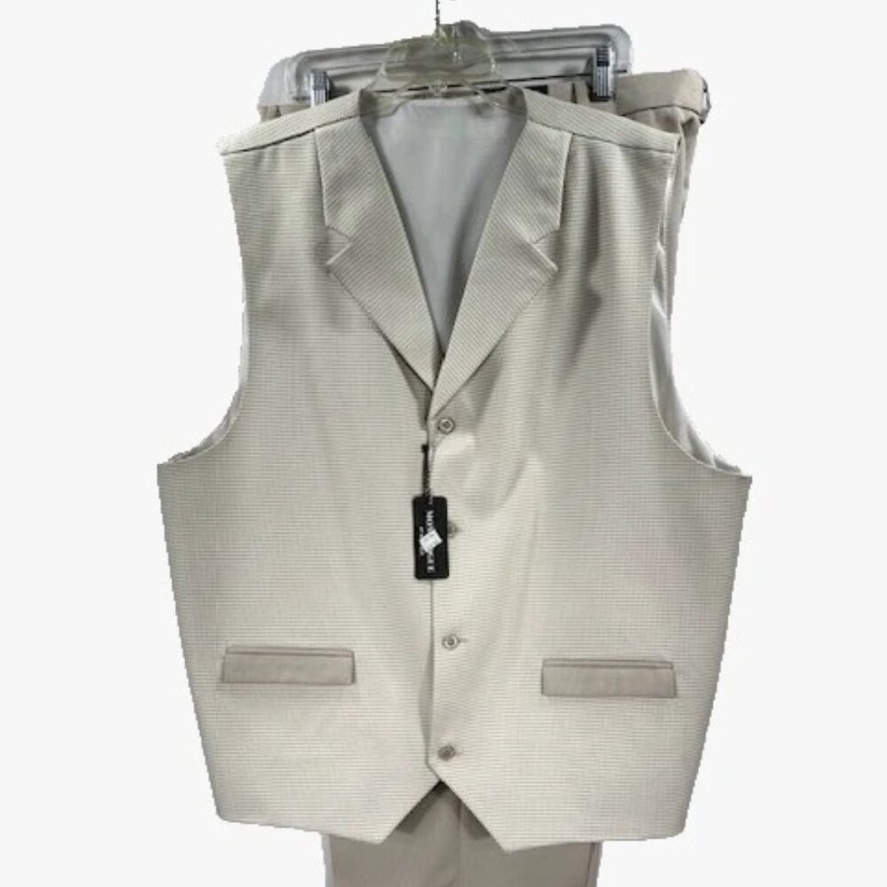 Monologue Men's 2 Piece Vest Set Khaki White Vest Khaki Pants Cuffed Hem 3XL 44"
